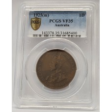 AUSTRALIA 1925 . ONE 1 PENNY . PCGS VF35 AUSTRALIA 1925 . ONE 1 PENNY . PCGS VF35